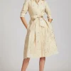 Metallic Jacquard Shirt Dress with Floral Print
