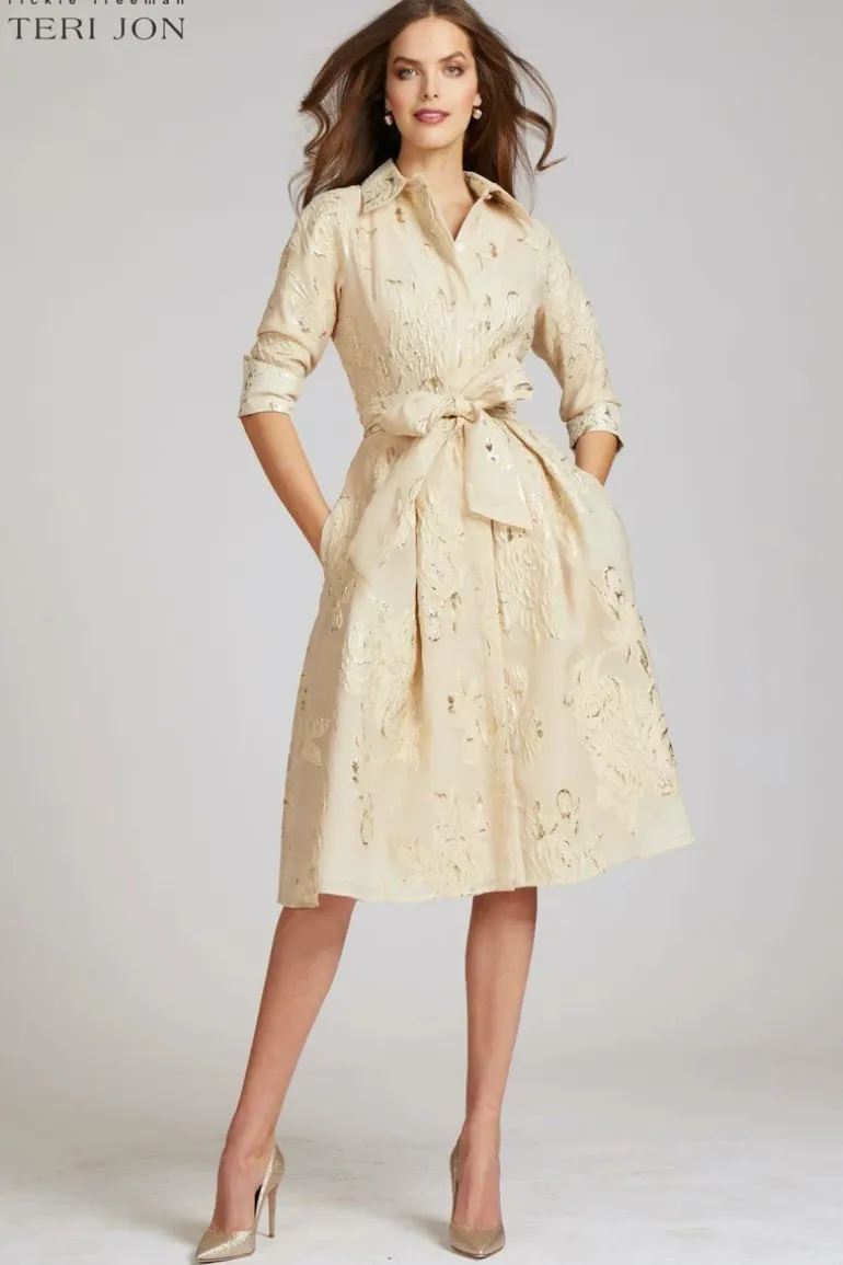 Metallic Jacquard Shirt Dress with Floral Print