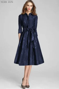 Metallic Jacquard Shirt Dress with Floral Print