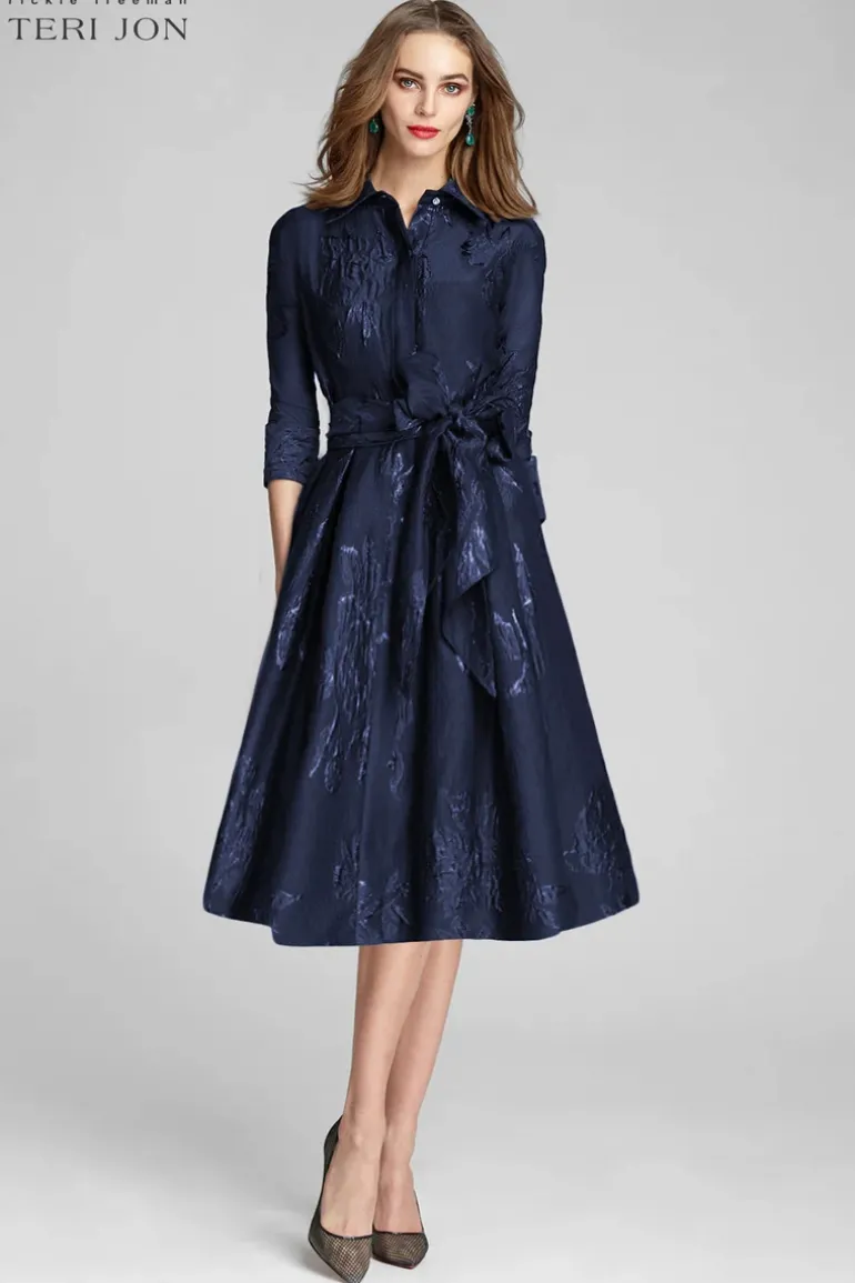 Metallic Jacquard Shirt Dress with Floral Print