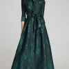 Metallic Jacquard Shirtdress Gown with Floral Print