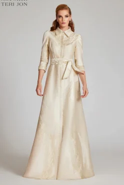 Metallic Jacquard Shirtdress Gown