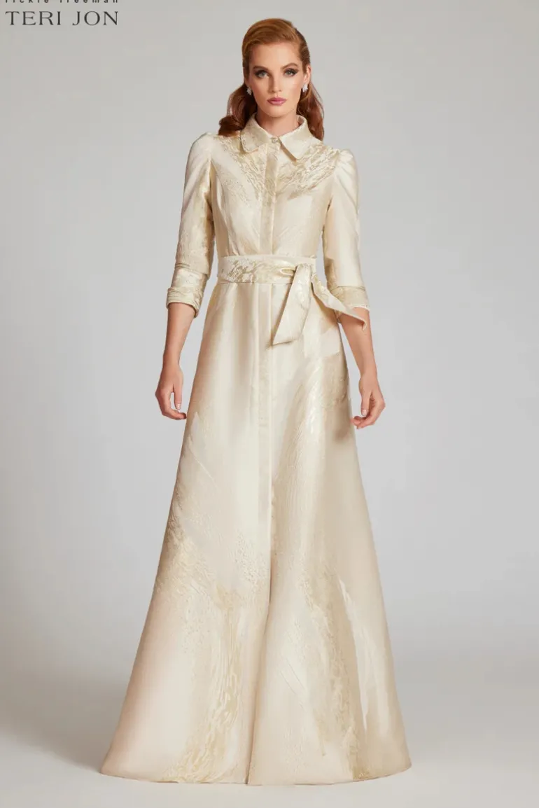 Metallic Jacquard Shirtdress Gown
