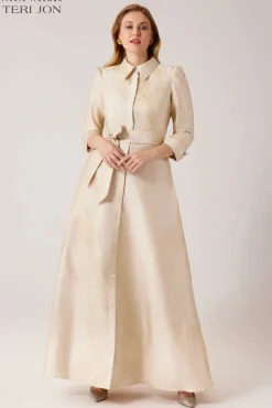 Metallic Jacquard Shirtdress Gown