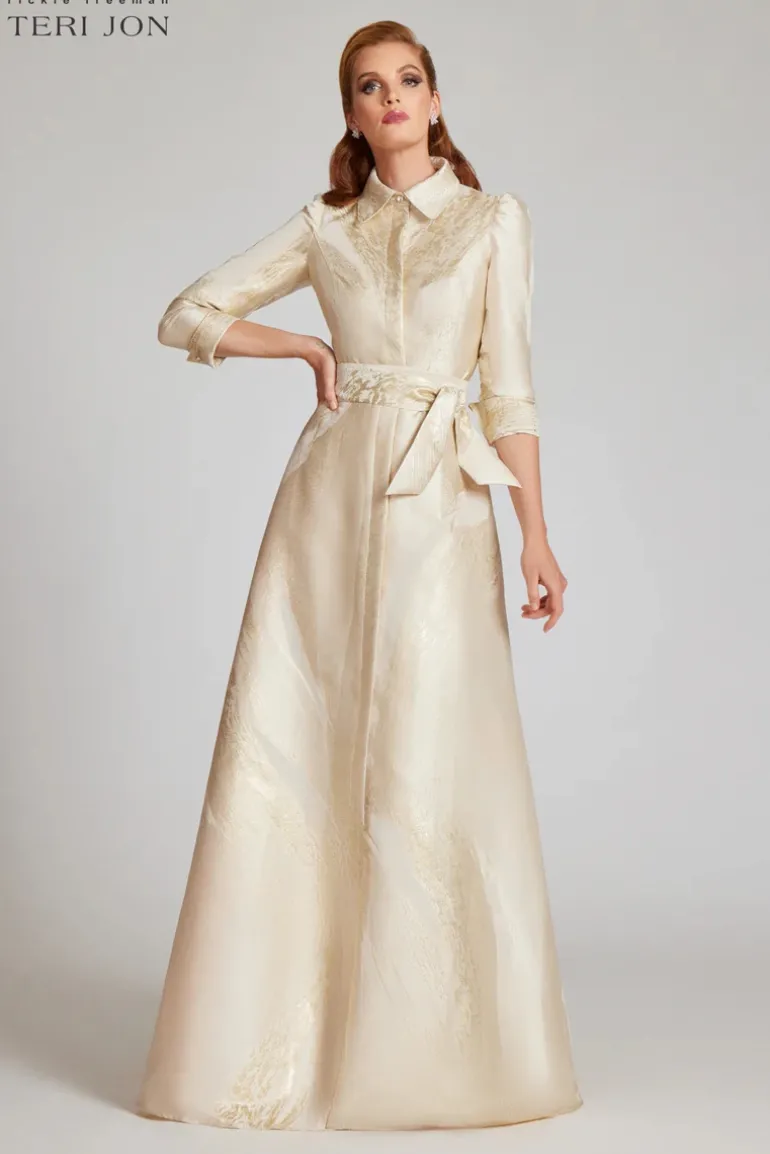 Metallic Jacquard Shirtdress Gown