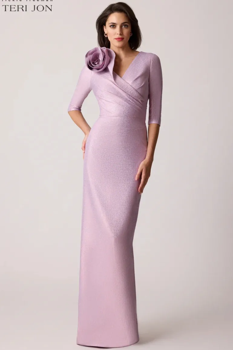 Metallic Jacquard Speckle Pattern Flower Gown