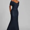 Metallic Jacquard Twist Bodice Off The Shoulder Gown