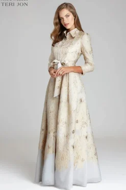 Metallic Shirt Waist Organza Gown