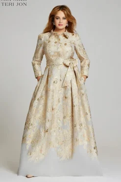Metallic Shirt Waist Organza Gown