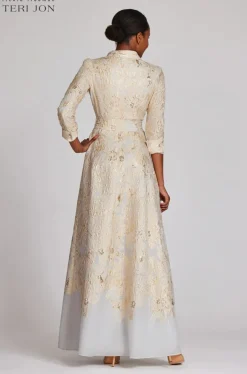 Metallic Shirt Waist Organza Gown