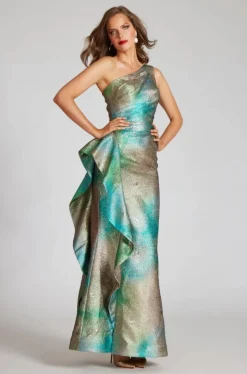 Metallic Starburst Pattern One Shoulder Gown