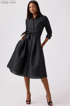 Metallic Tonal Jacquard Shirt Dress