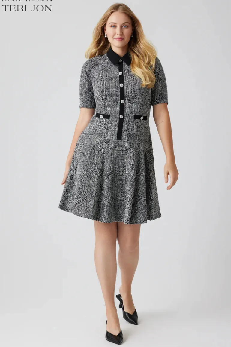 Metallic Tweed Flounce Daytime Dress