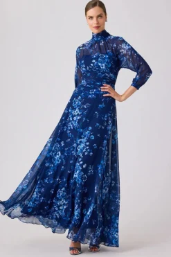 Mock Neck Chiffon Gown