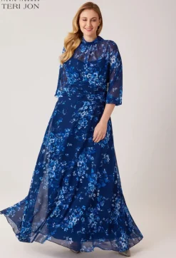 Mock Neck Chiffon Gown
