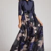 Navy Taffeta Shirtdress with Burnout Floral Print