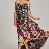Off the Shoulder Floral Appliqued Lace High Low Dress