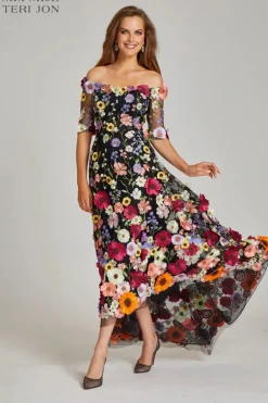 Off the Shoulder Floral Appliqued Lace High Low Dress