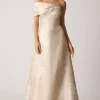 One Shoulder Cuff Jacquard Evening Gown