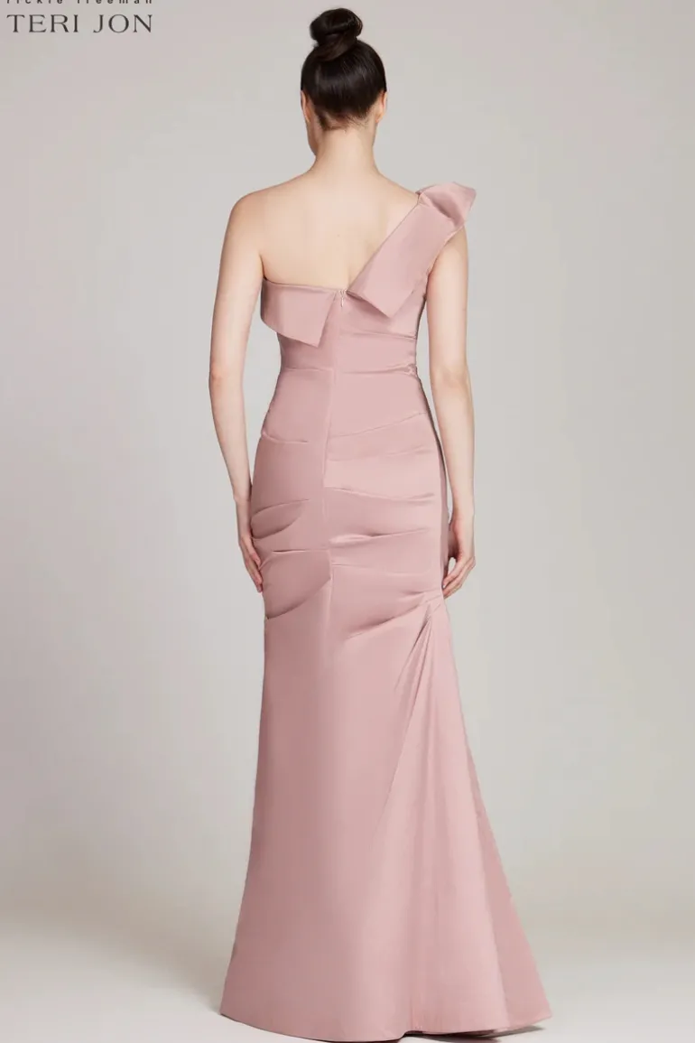 One Shoulder Pleat Draped Stretch Taffeta Gown