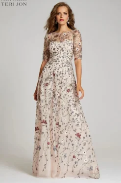 Overlay Gown With 3D Embroidered Florals