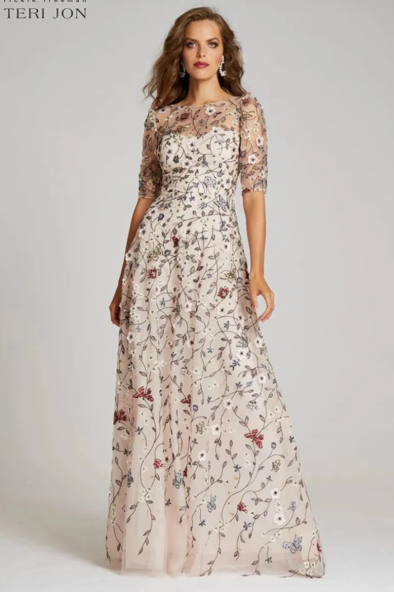 Overlay Gown With 3D Embroidered Florals