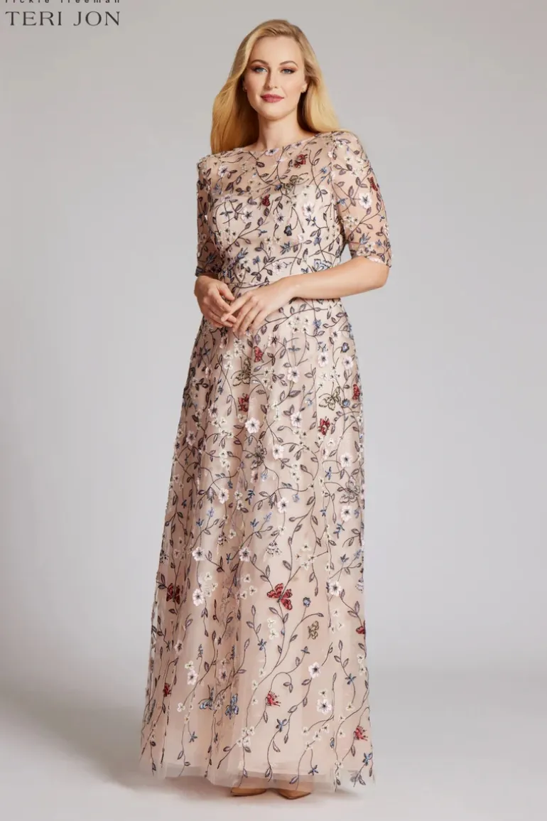 Overlay Gown With 3D Embroidered Florals