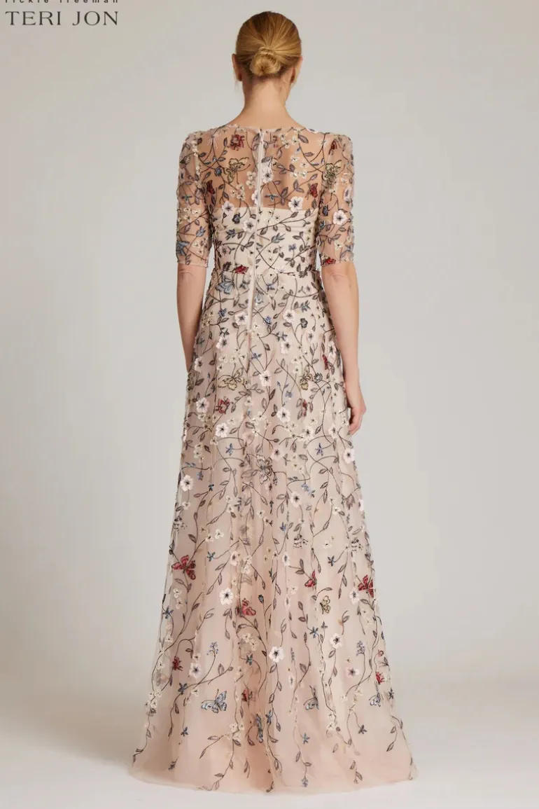 Overlay Gown With 3D Embroidered Florals