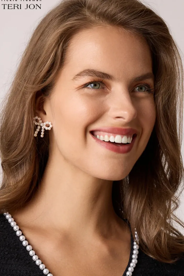 Pearl Bow Stud Earrings