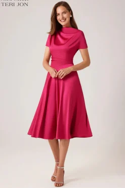 Pebble Satin Asymmetrical Skirt Dress