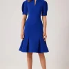 Pebble Stretch Crepe V-Neck Puff Sleeve Dress