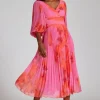 Printed Chiffon Pleated Full Sleeve Dress
