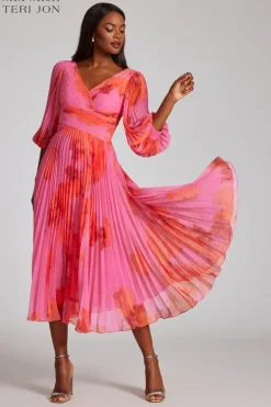 Printed Chiffon Pleated Full Sleeve Dress