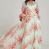 Printed Floral Pleated Maxi Gown