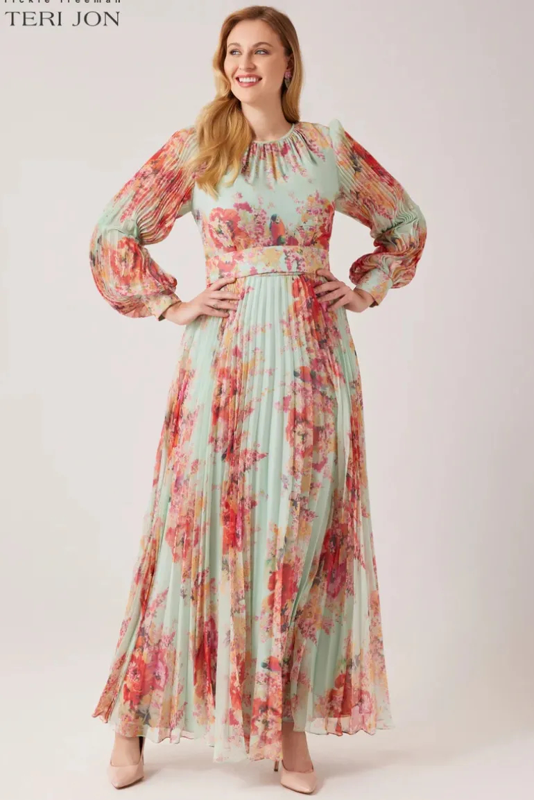 Printed Floral Pleated Maxi Gown