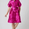 Puff Sleeve Abstract Print Collared Shirt Dress