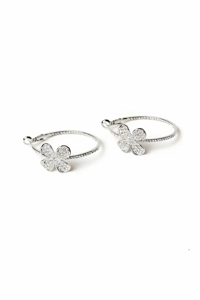 Rhinestone Flower Hoop Earrings