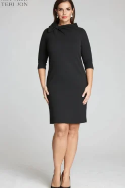 3/4 Sleeve Bow Neck Sheath Dress