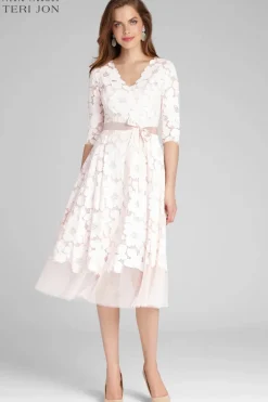 3/4 Sleeve Lace and Tulle Fit And Flare Dress