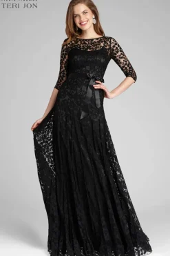 3/4 Sleeve Lace Illusion Gown with Bow