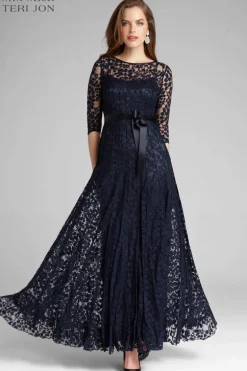 3/4 Sleeve Lace Illusion Gown with Bow