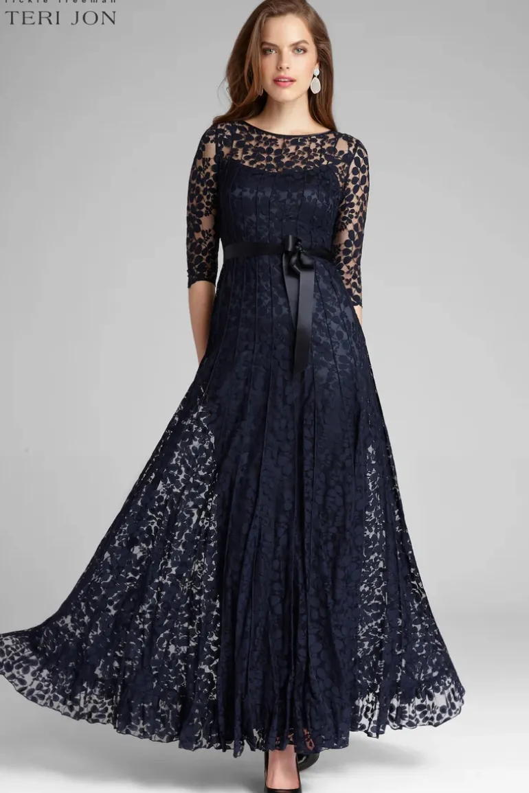 3/4 Sleeve Lace Illusion Gown with Bow