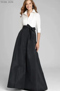 3/4 Sleeve Taffeta Shirt Waist Color Block Gown