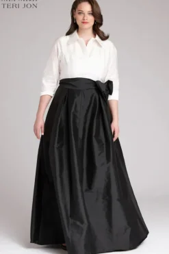 3/4 Sleeve Taffeta Shirt Waist Color Block Gown