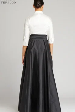 3/4 Sleeve Taffeta Shirt Waist Color Block Gown