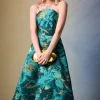 Strapless Jacquard Fit And Flare Midi Dress