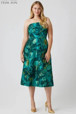 Strapless Jacquard Fit And Flare Midi Dress