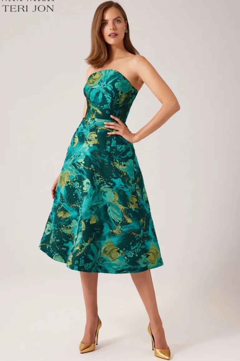 Strapless Jacquard Fit And Flare Midi Dress
