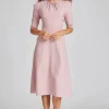 Stretch Crepe Pearl Trim Cocktail Dress