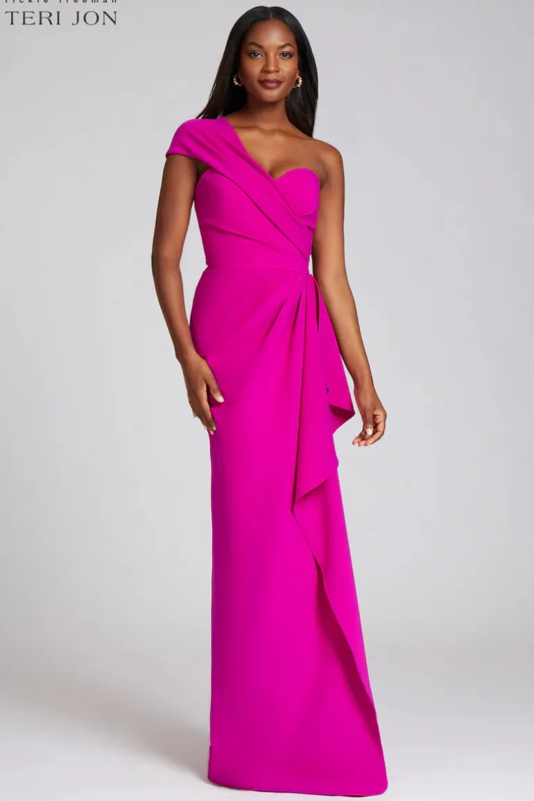 Stretch Crepe Side Drape Gown